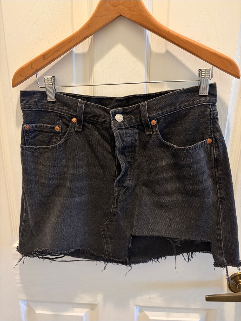 Levi's Black Distressed Denim Mini Skirt